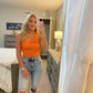 Rib Knit One Shoulder Top- Orange