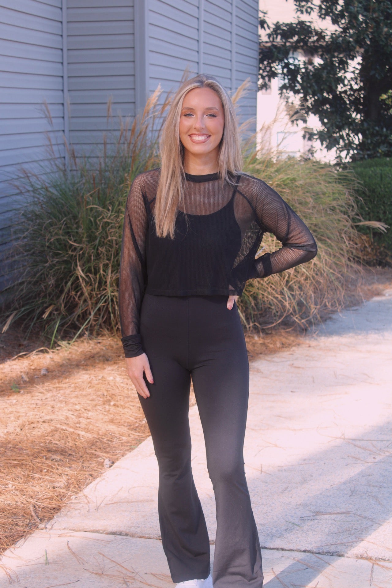 Mesh Cropped Long Sleeve- Black