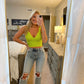 Ribbed V- Neck Top- Lime