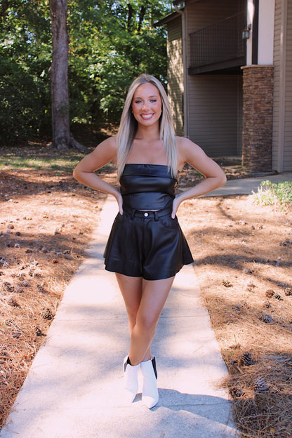 Faux Leather Crop- Black