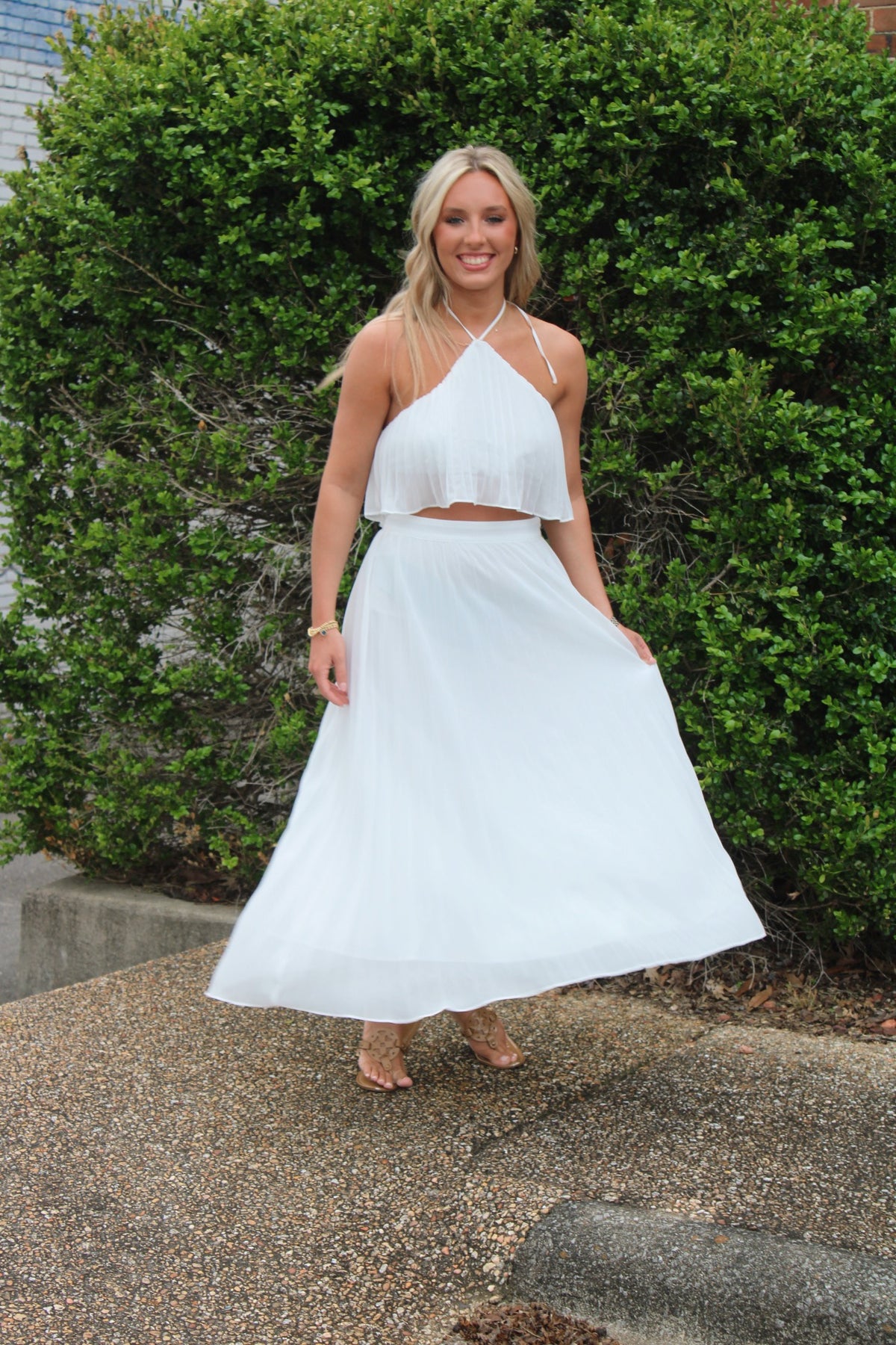 Pleated Two Piece Set- White
