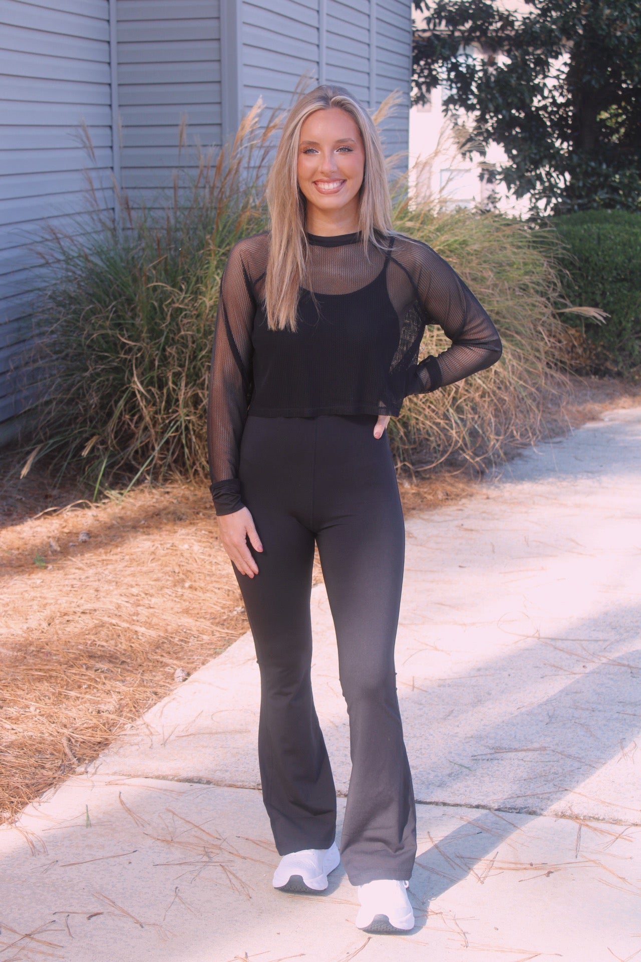 Mesh Cropped Long Sleeve- Black