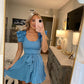 Ruffle Detail Romper- Blue