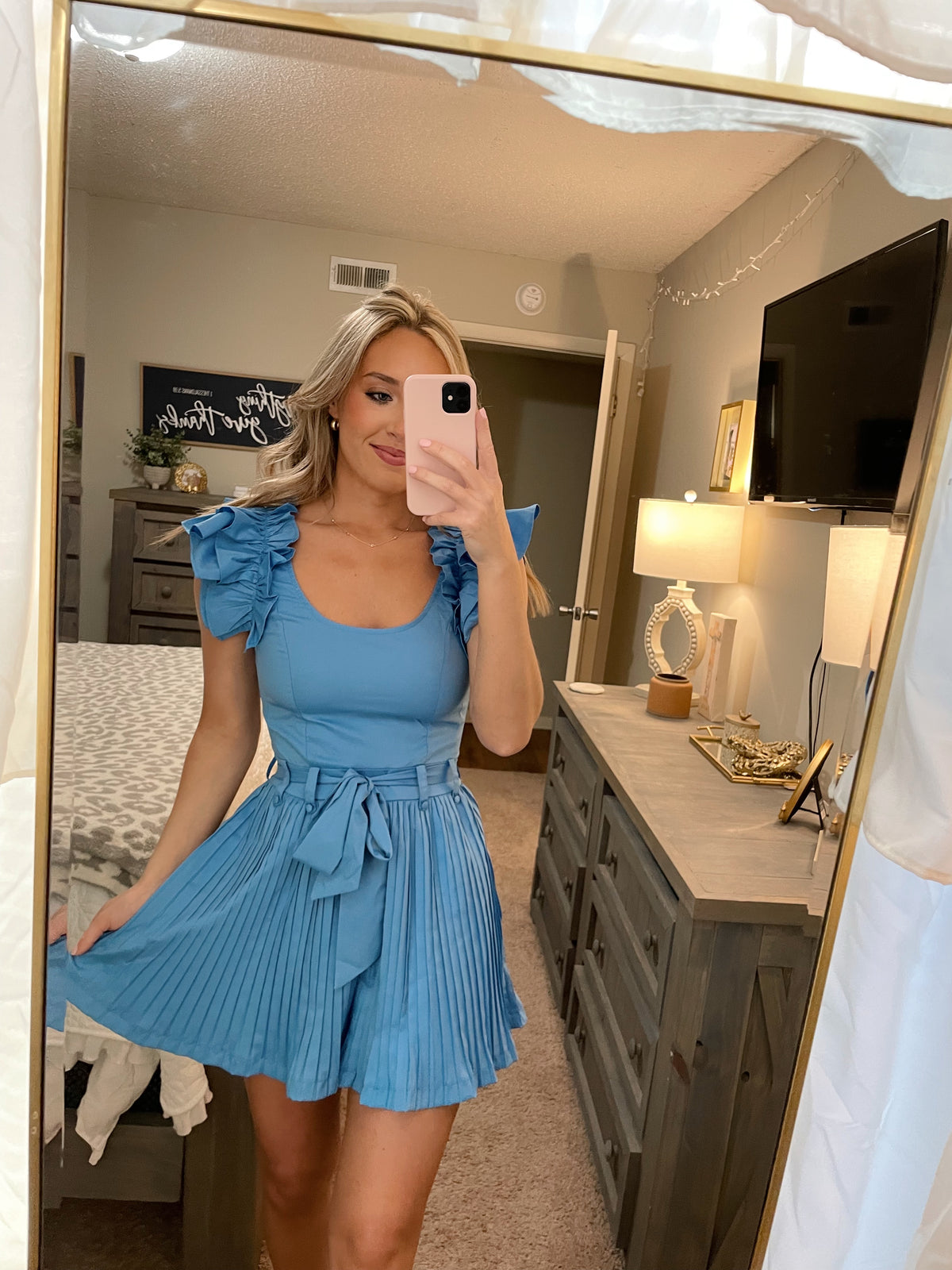 Ruffle Detail Romper- Blue
